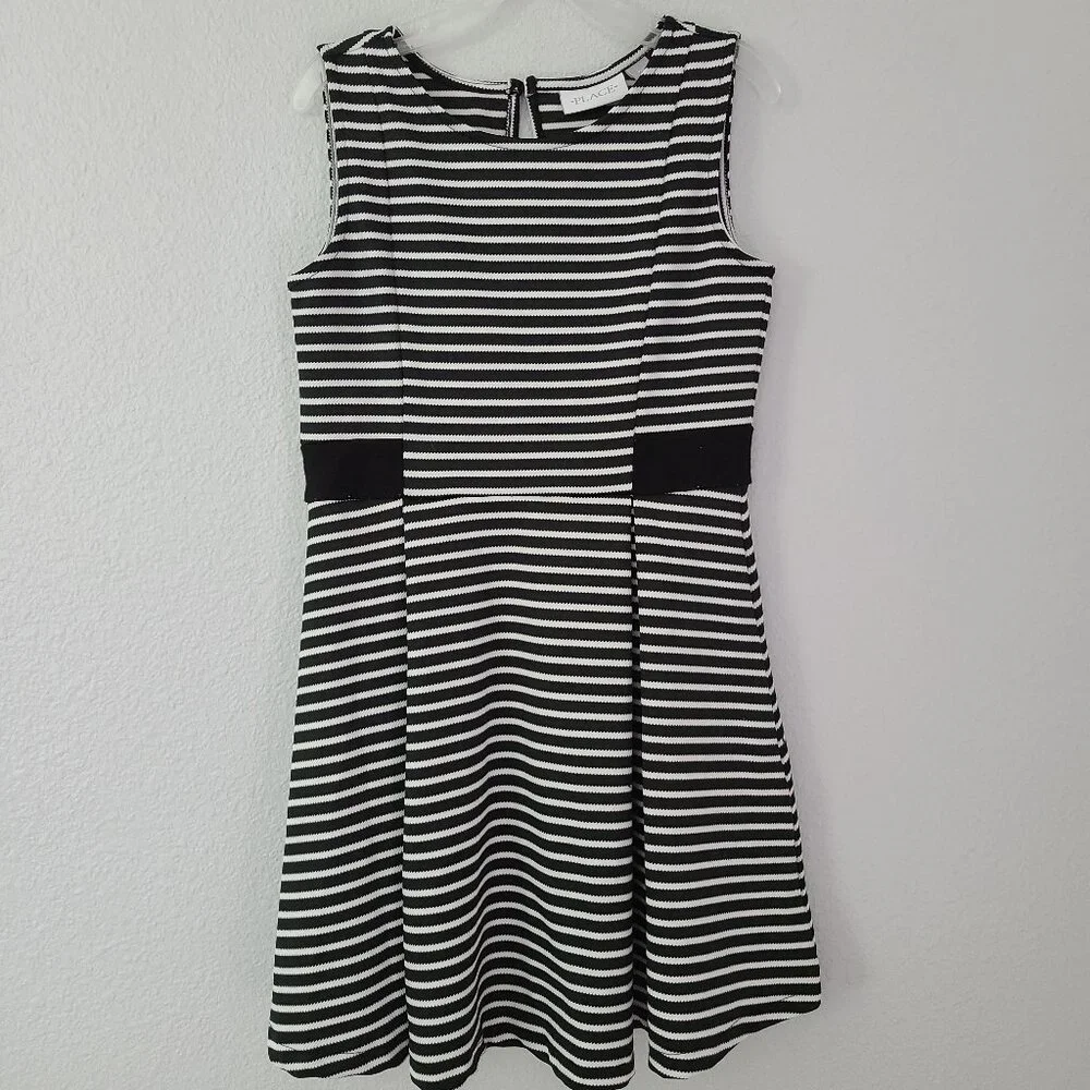 The Children's Place Girls Fit & Flare Striped Black & White dress size 7/8 M